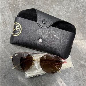 Ray-Ban Gold and Brown Aviator Sunglasses